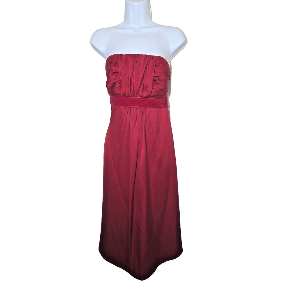 Vintage Banana Republic 100% Silk Strapless Midi Dress | Size 6| Red Velvet Trim